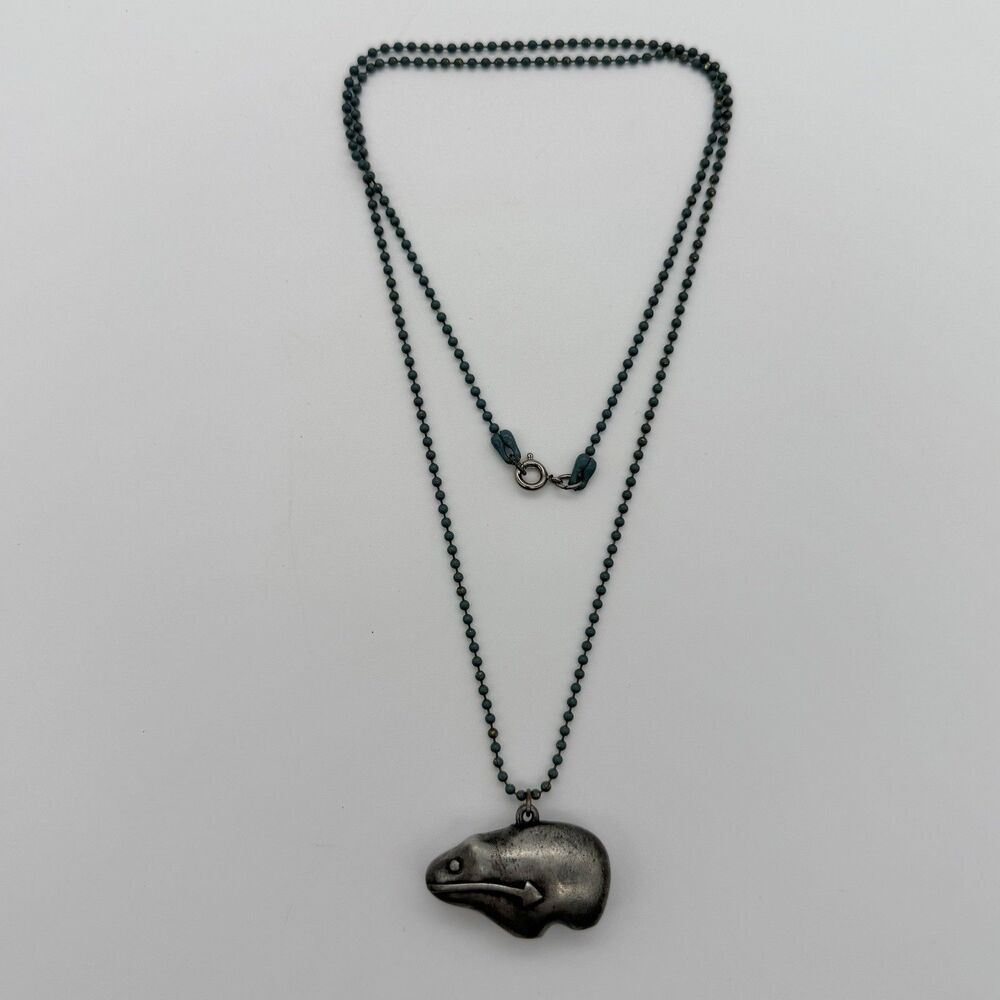 JPD Signed Artisan Heavy Pewter Southwest Spirit Bear Necklace Heartline Arrow - Picture 3 of 16